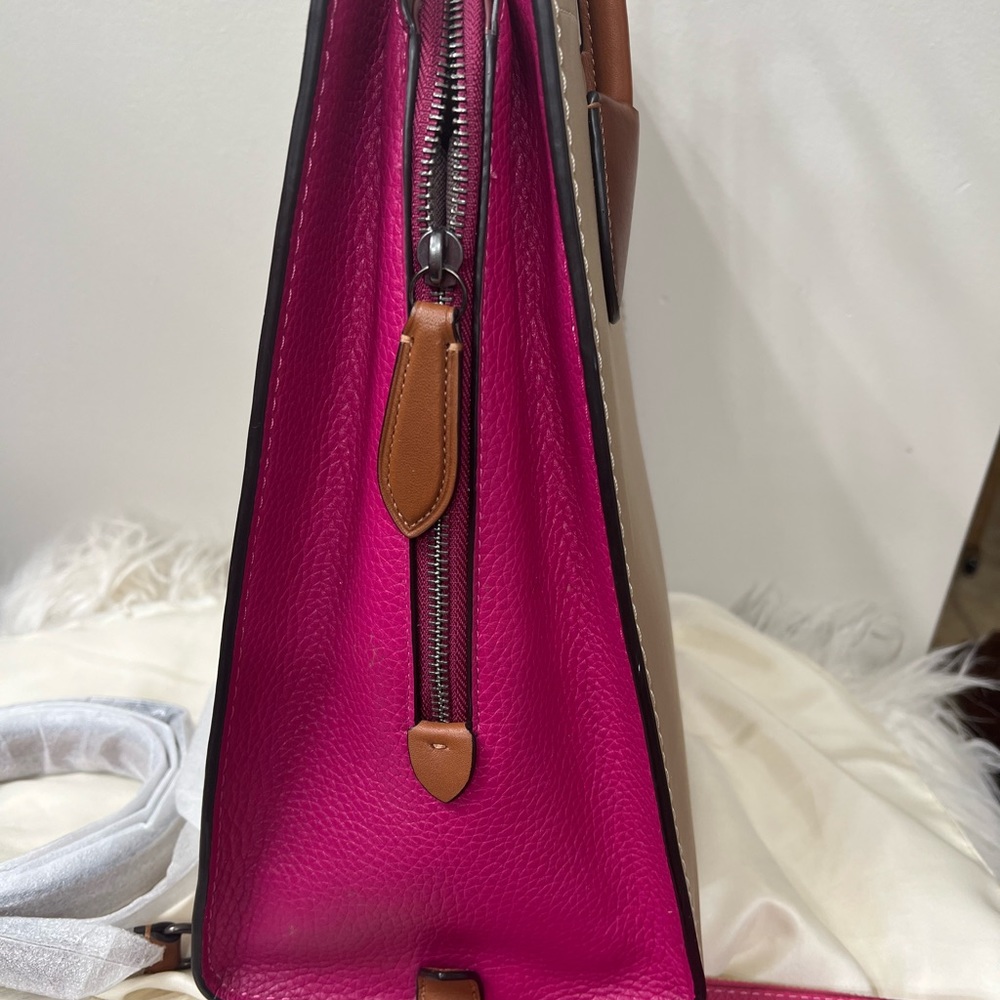 COACH Cashin Carry Tote Color block Taupe and pink fuchsia leather
